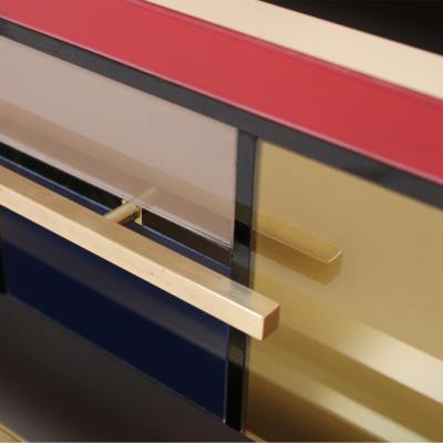 Murano Coloured Glass and Brass Sideboard Composed of 6 Drawers