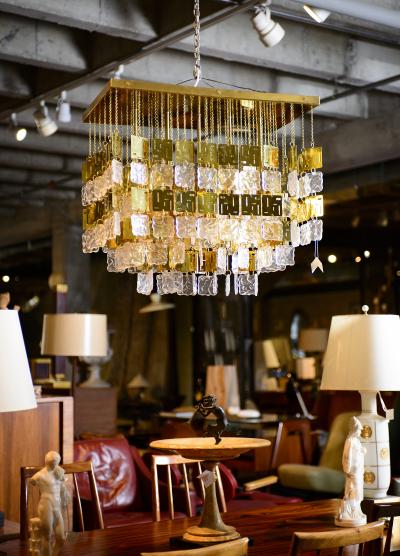 Murano Crystal and Brass Chandelier