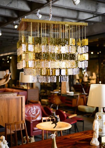 Murano Crystal and Brass Chandelier