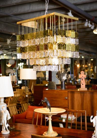 Murano Crystal and Brass Chandelier