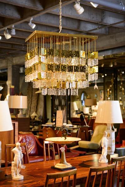 Murano Crystal and Brass Chandelier