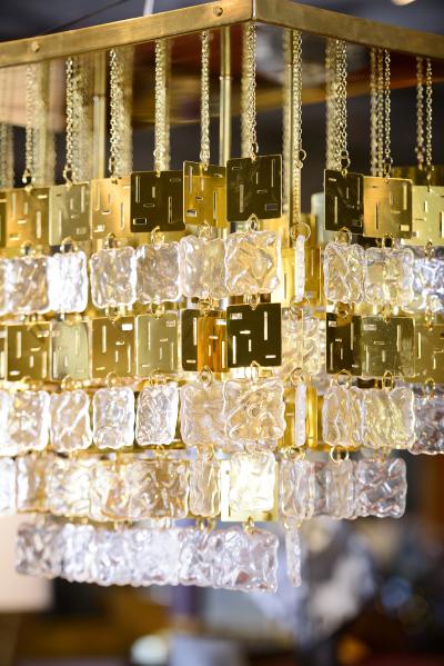 Murano Crystal and Brass Chandelier