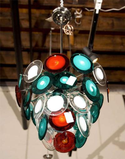 Murano Glass Art Deco Style Glass Disc Fixture
