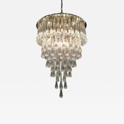Murano Glass Chandelier Polished Steel and Crystal Drops
