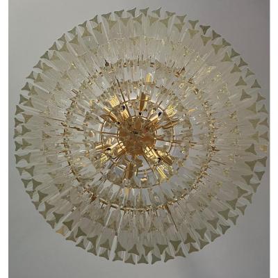 Murano Glass Chandelier With Clear Triedo Glass Italian Pure Art