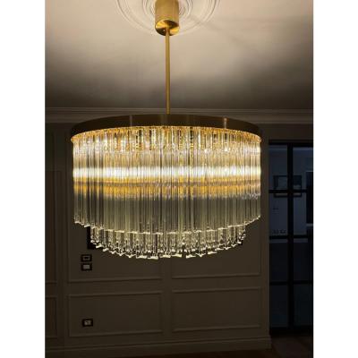 Murano Glass Chandelier With Clear Triedo Glass Italian Pure Art
