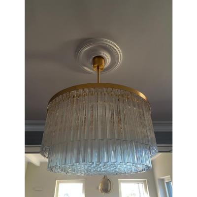 Murano Glass Chandelier With Clear Triedo Glass Italian Pure Art