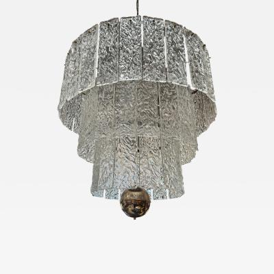 Murano Glass Chandelier with Textured Panels Italy 1950s