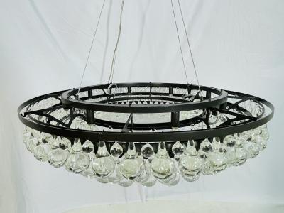 Murano Glass Drop Chandelier with Blackened Metal Frame Made in Italy