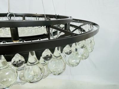 Murano Glass Drop Chandelier with Blackened Metal Frame Made in Italy