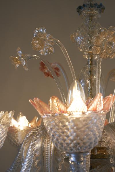 Murano Glass Eight Arm Chandelier with Floral Motifs 1960s