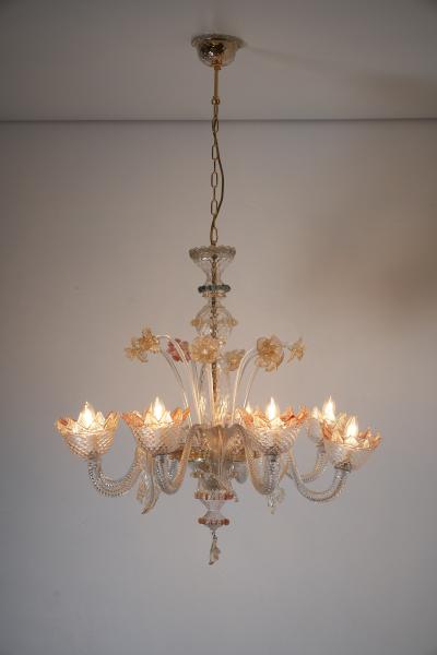 Murano Glass Eight Arm Chandelier with Floral Motifs 1960s