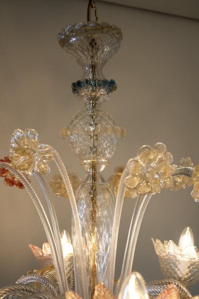 Murano Glass Eight Arm Chandelier with Floral Motifs 1960s