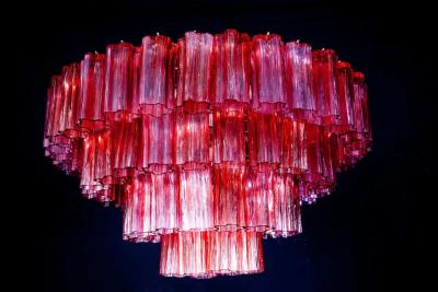 Murano Glass Fuchsia Red Stunning Tronchi Chandelier 1970