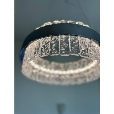 Murano Glass Ice Chandelier Hammered Clear Glass in Polish Kromo Ring