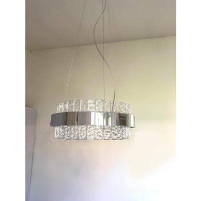 Murano Glass Ice Chandelier Hammered Clear Glass in Polish Kromo Ring