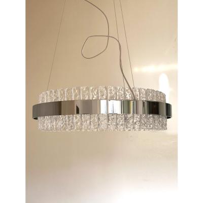 Murano Glass Ice Chandelier Hammered Clear Glass in Polish Kromo Ring