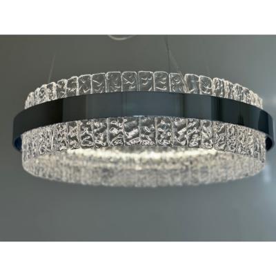 Murano Glass Ice Chandelier Hammered Clear Glass in Polish Kromo Ring