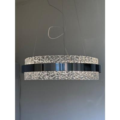 Murano Glass Ice Chandelier Hammered Clear Glass in Polish Kromo Ring