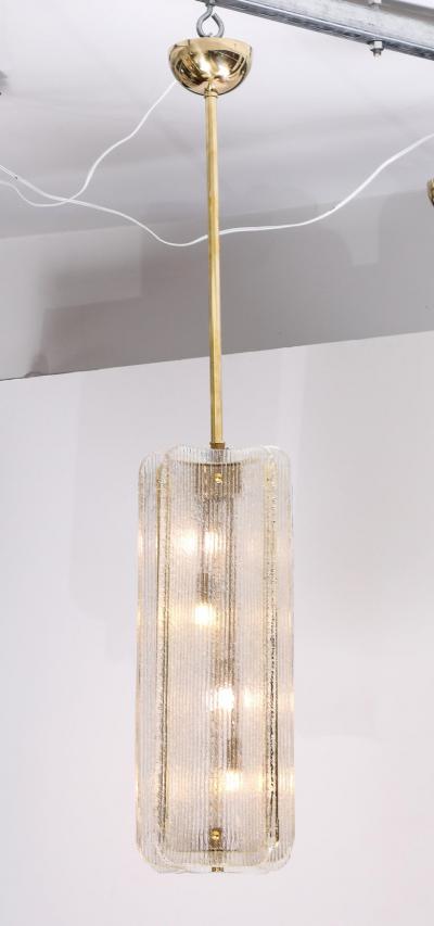 Murano Glass Pendant Chandelier in Clear Textured Glass and Brass Italy