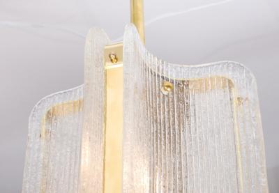 Murano Glass Pendant Chandelier in Clear Textured Glass and Brass Italy