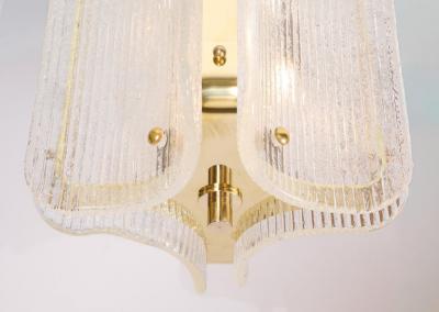 Murano Glass Pendant Chandelier in Clear Textured Glass and Brass Italy