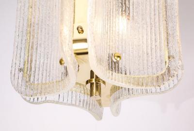 Murano Glass Pendant Chandelier in Clear Textured Glass and Brass Italy