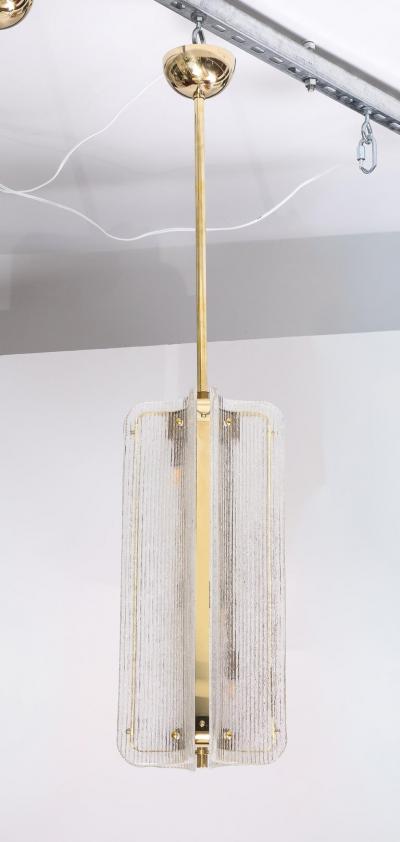 Murano Glass Pendant Chandelier in Clear Textured Glass and Brass Italy