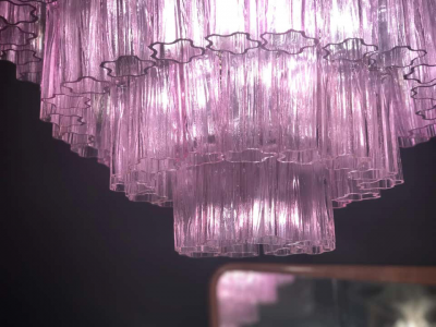 Murano Glass Pink Amethyst Tronchi Chandelier 1970