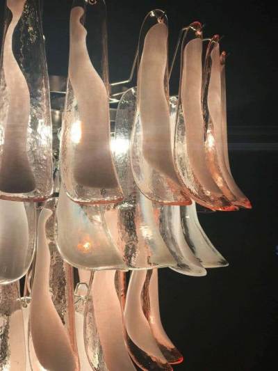 Murano Glass Pink and White Petals Chandelier Italian Modern 1980s