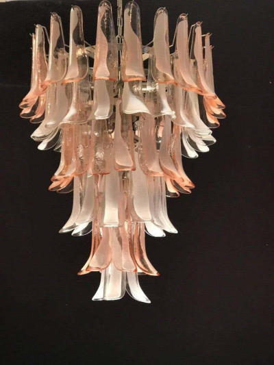 Murano Glass Pink and White Petals Chandelier Italian Modern 1980s