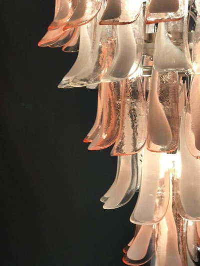 Murano Glass Pink and White Petals Chandelier Italian Modern 1980s