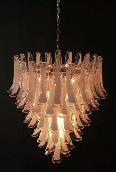 Murano Glass Pink and White Petals Chandelier Italian Modern 1980s