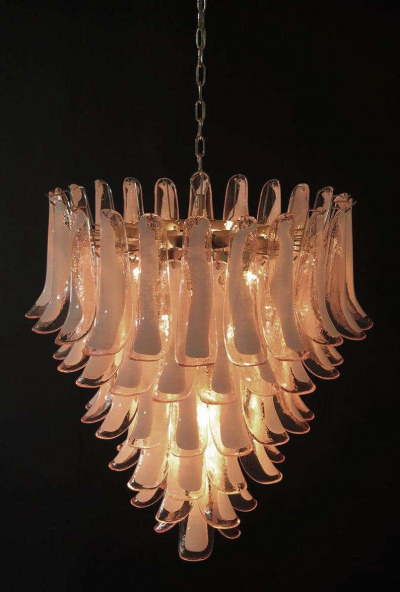 Murano Glass Pink and White Petals Chandelier Italian Modern 1980s