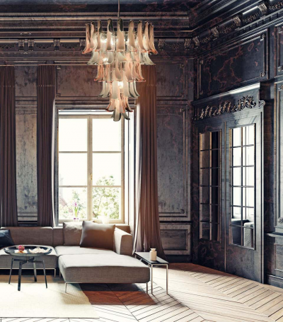 Murano Glass Pink and White Petals Chandelier Italian Modern 1980s