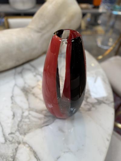 Murano Glass Red and Black Art Vase