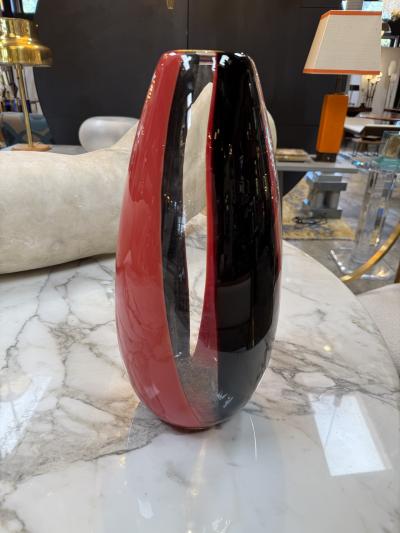 Murano Glass Red and Black Art Vase