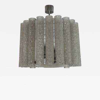 Murano Glass Tube and Metal Chrome Chandelier Italy 1970s
