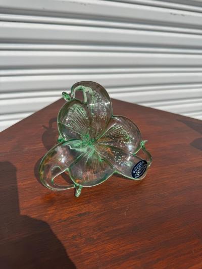 Murano Green and Clear Handblown Flower