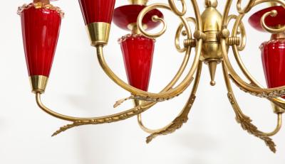 Murano Hand Blown Italian Brass and Glass Chandelier Italy circa 1950