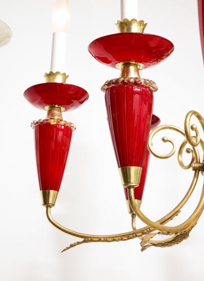 Murano Hand Blown Italian Brass and Glass Chandelier Italy circa 1950