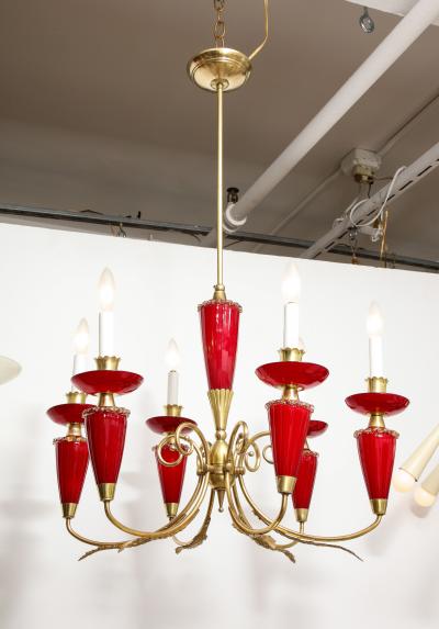 Murano Hand Blown Italian Brass and Glass Chandelier Italy circa 1950