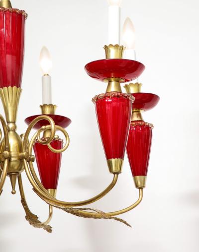 Murano Hand Blown Italian Brass and Glass Chandelier Italy circa 1950