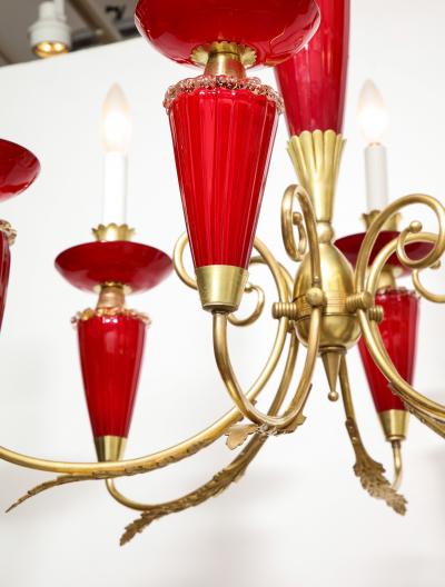 Murano Hand Blown Italian Brass and Glass Chandelier Italy circa 1950