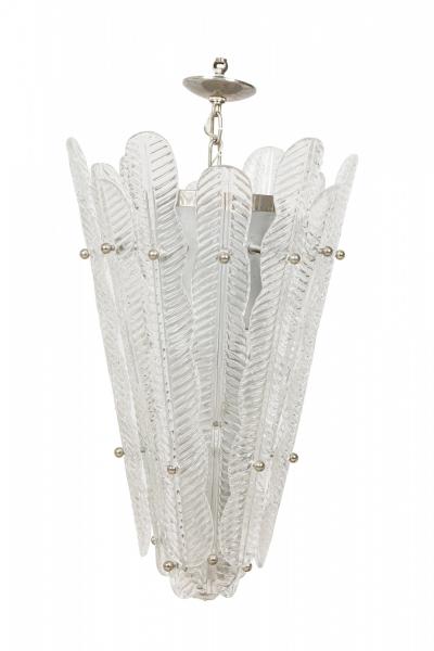 Murano Italian Mid Century Glass and Silver Metal Pendant Chandelier