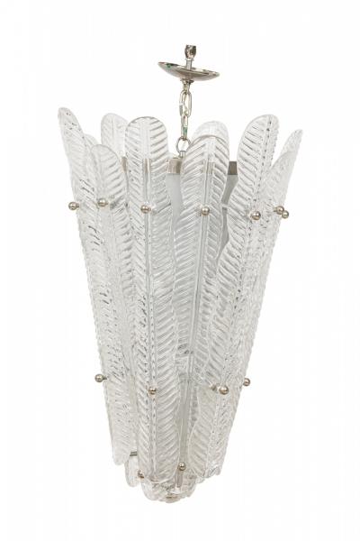 Murano Italian Mid Century Glass and Silver Metal Pendant Chandelier