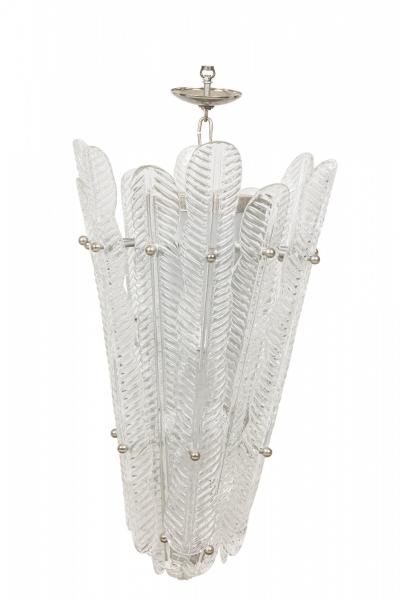Murano Italian Mid Century Glass and Silver Metal Pendant Chandelier