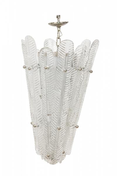 Murano Italian Mid Century Glass and Silver Metal Pendant Chandelier