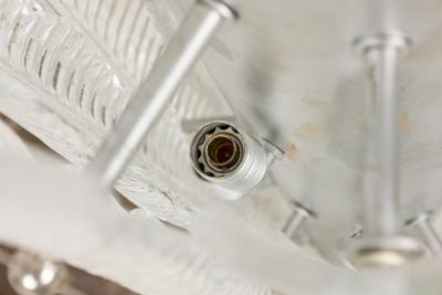 Murano Italian Mid Century Glass and Silver Metal Pendant Chandelier