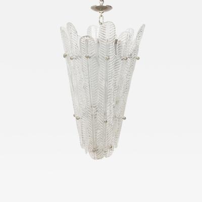 Murano Italian Mid Century Glass and Silver Metal Pendant Chandelier